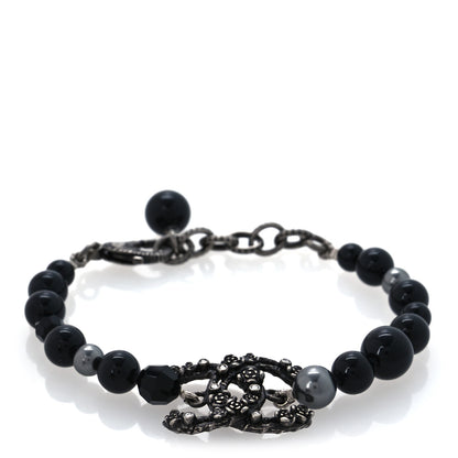 Chanel Pearl Crystal CC Camellia Bracelet Ruthenium Black 1 of 6