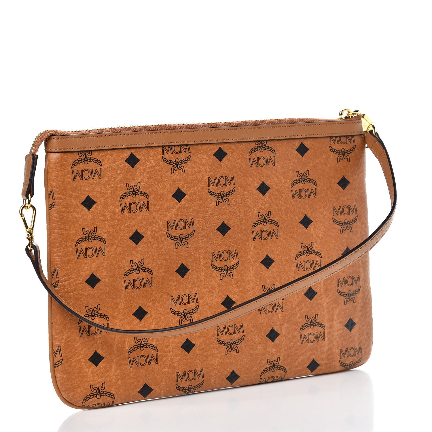MCM Visetos Liz Shopper Tote Pouch Cognac 3 of 7