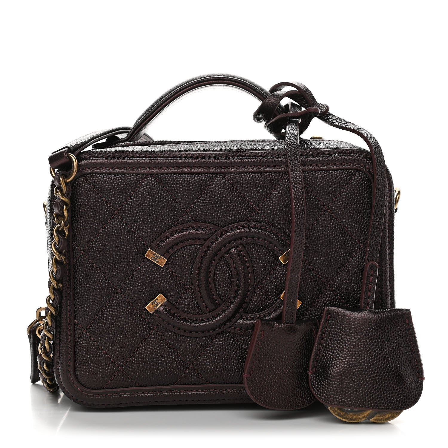 Chanel Caviar Quilted Small CC Filigree Vanity Case Burgundy 1 of 11