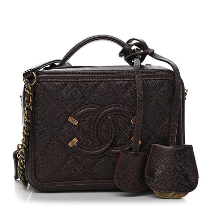 Chanel Caviar Quilted Small CC Filigree Vanity Case Burgundy 1 of 11
