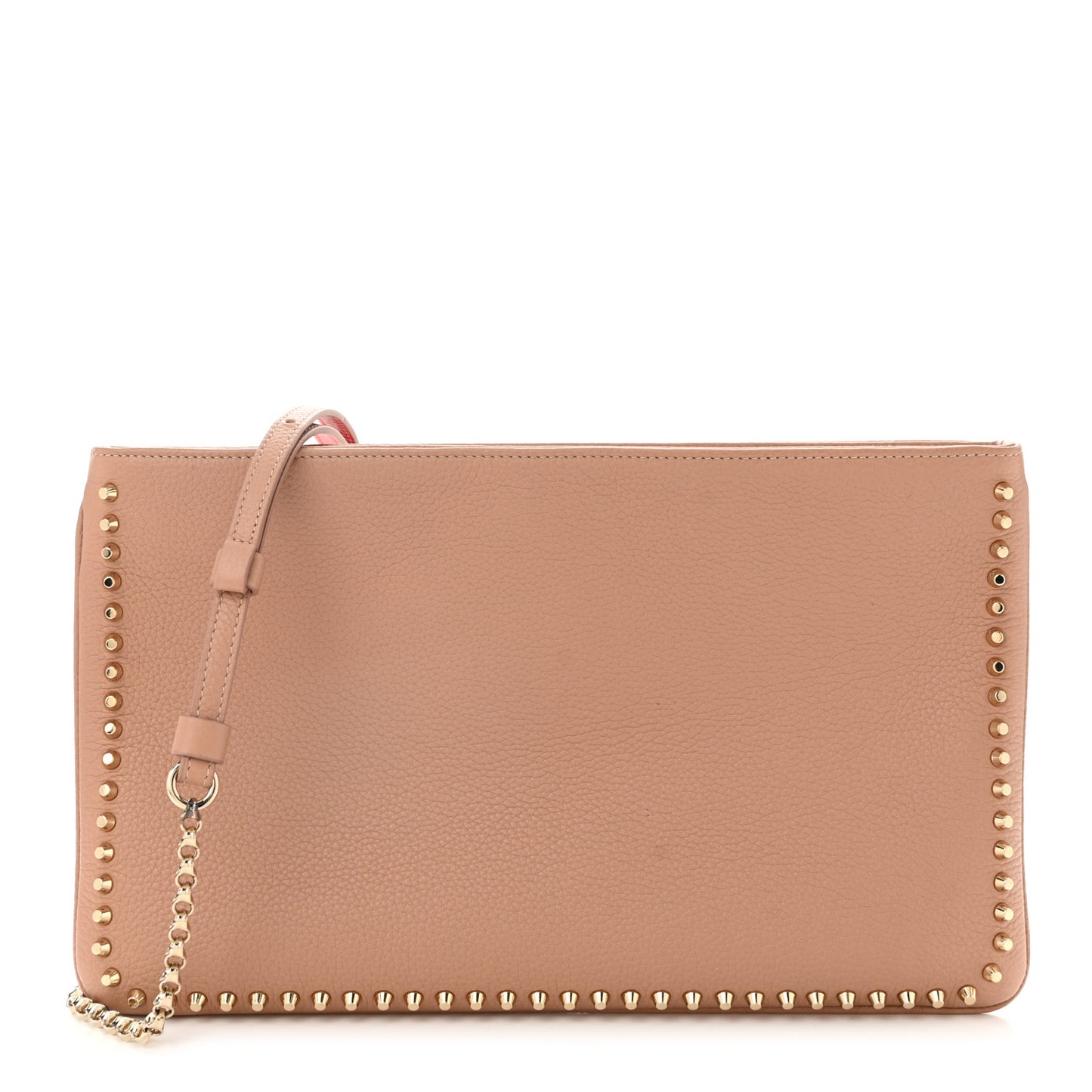 Calfskin Studded Loubiposh Clutch Nude