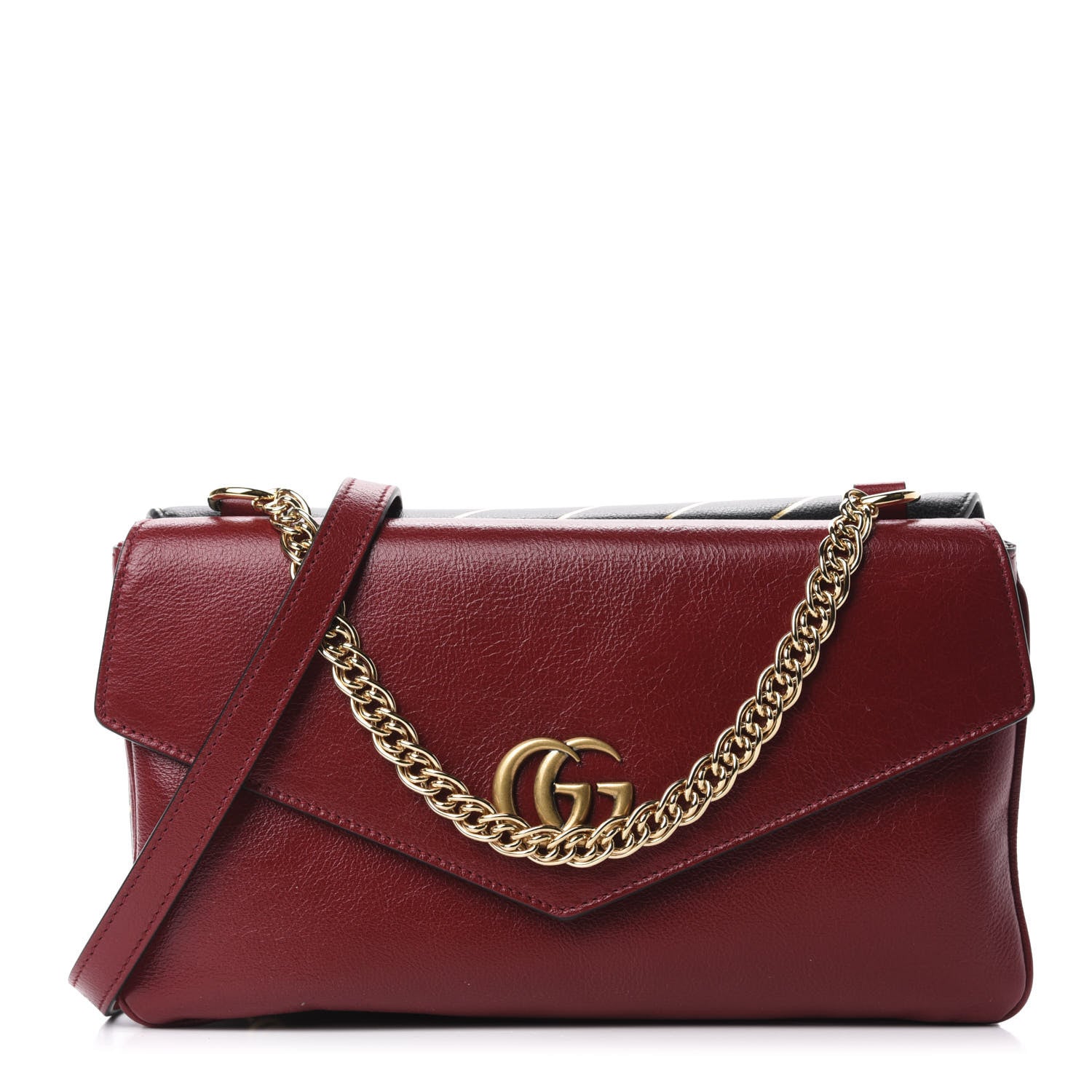 Gucci Calfskin Diagonal GG Medium Thiara Double Envelope Shoulder Bag Black Red 1 of 11