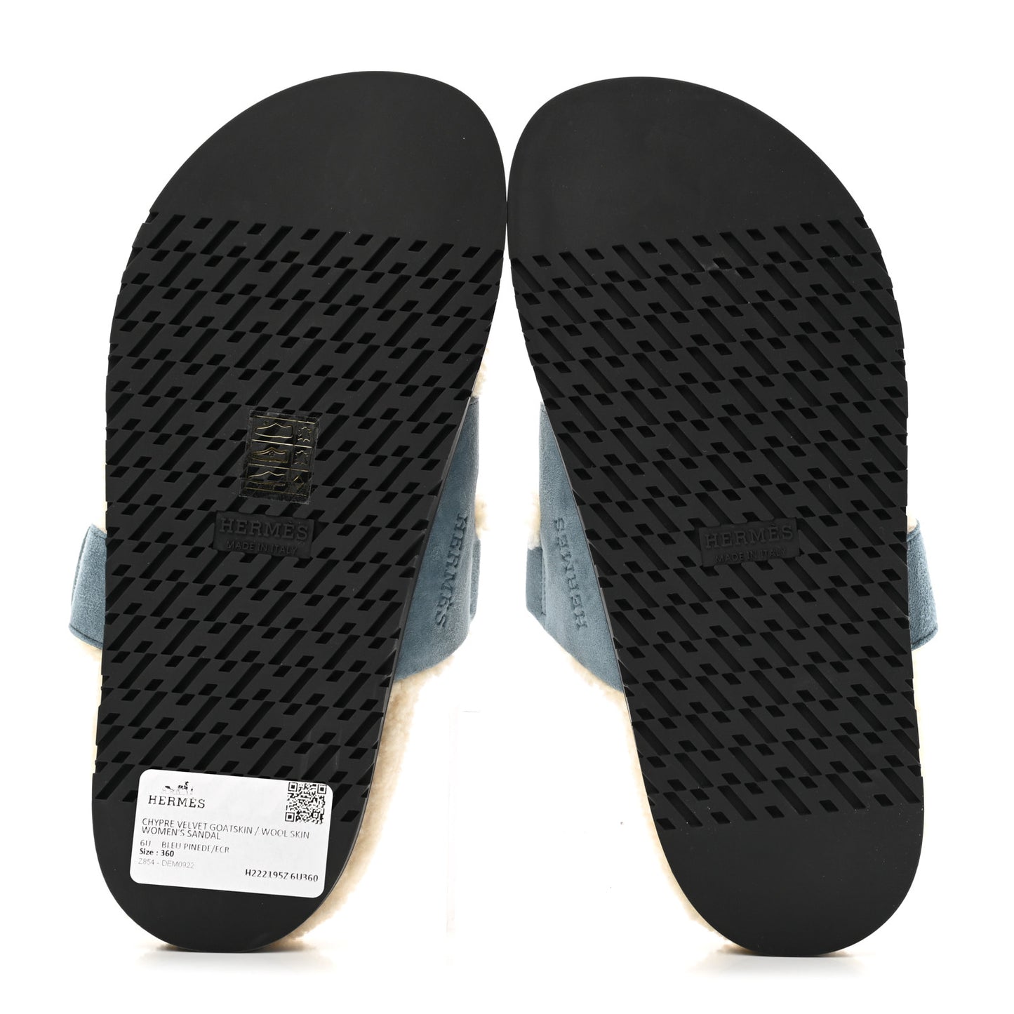 Suede Goatskin Woolskin Womens Chypre Sandals 36 Bleu Pinede Ecru
