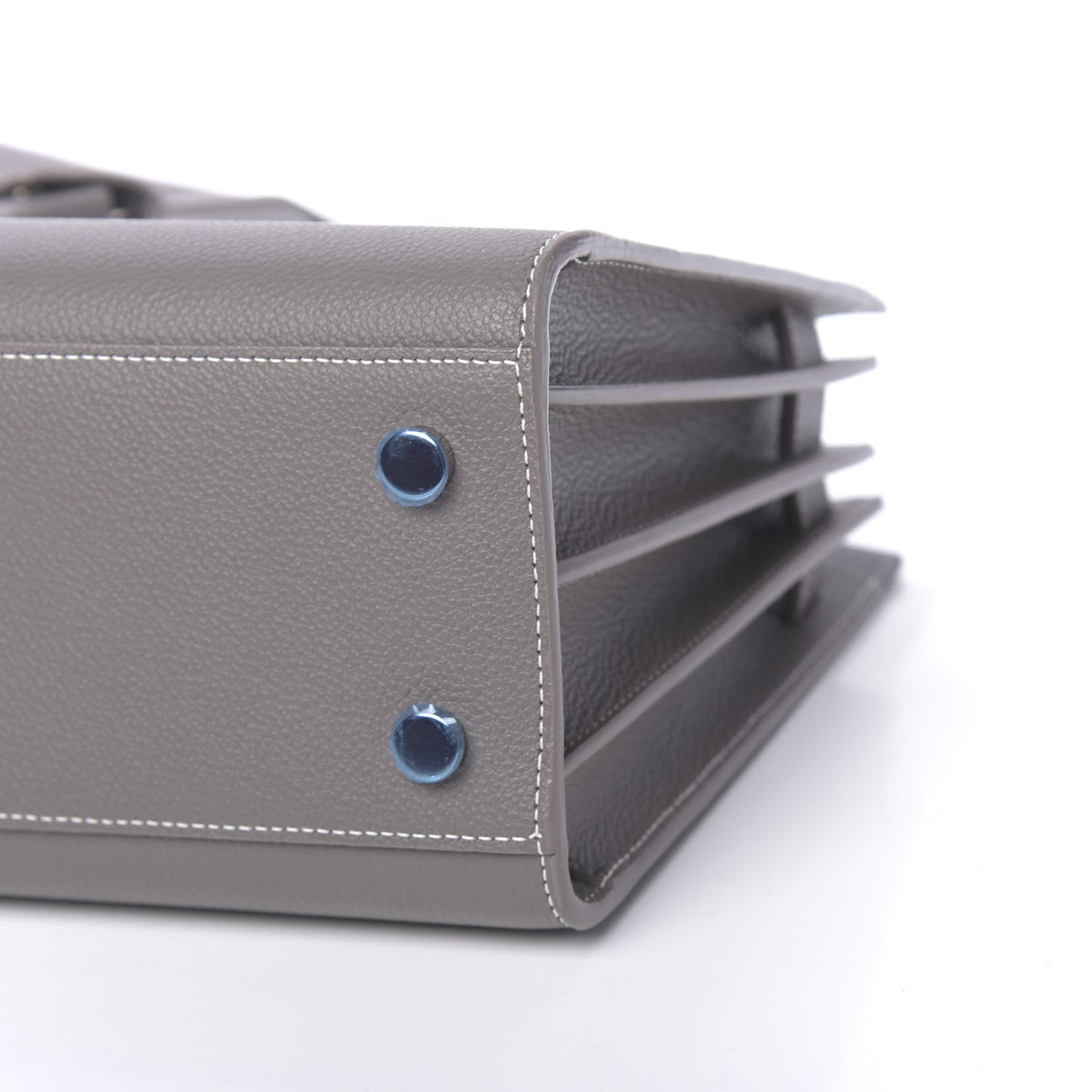 Grained Calfskin Topstich Baby Sac De Jour Fog