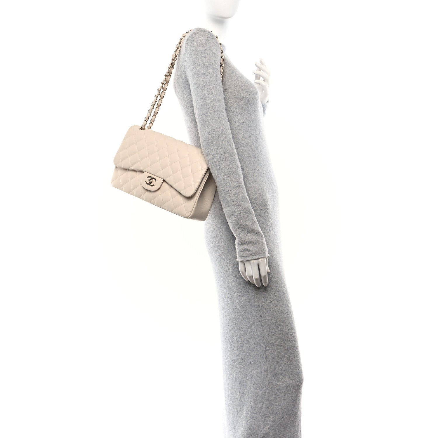 Chanel Caviar Quilted Jumbo Double Flap Light Beige 2 of 11