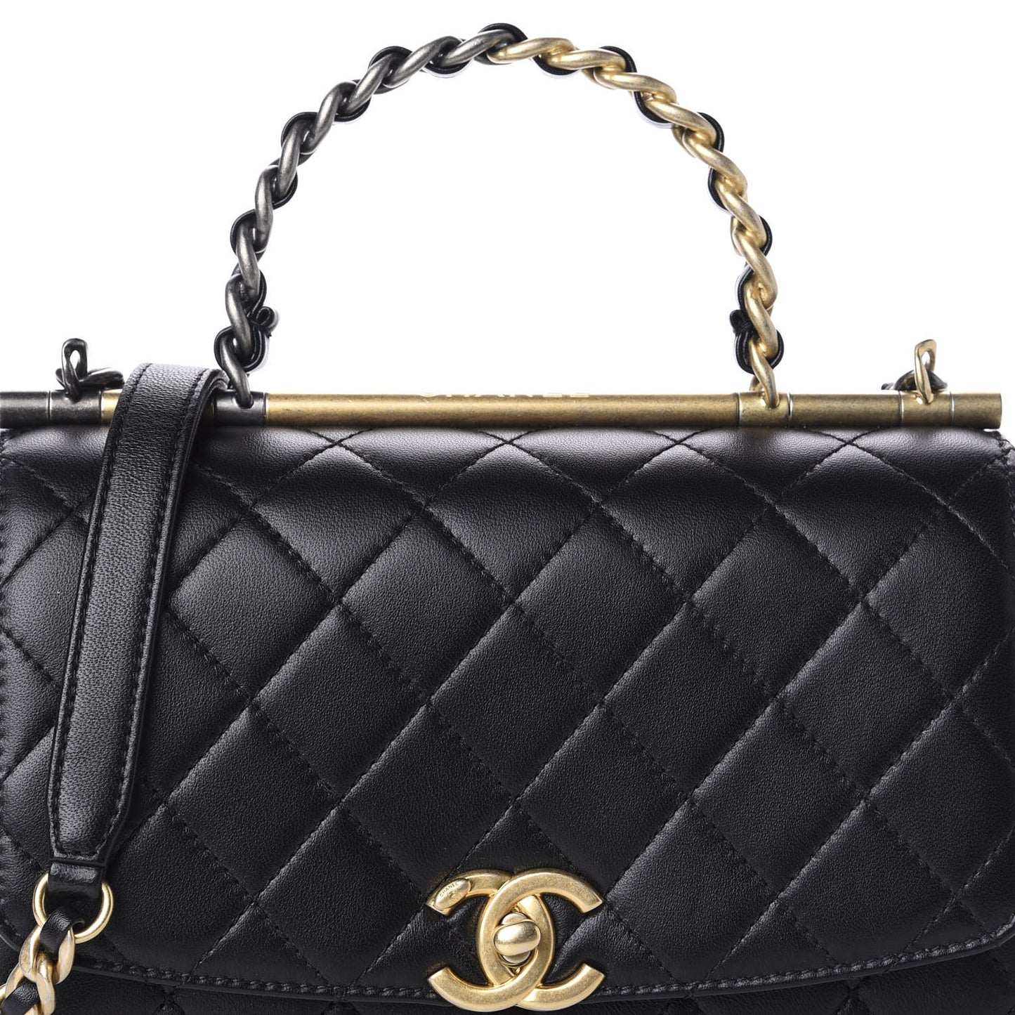 Lambskin Quilted La Parisienne Top Handle Flap Black