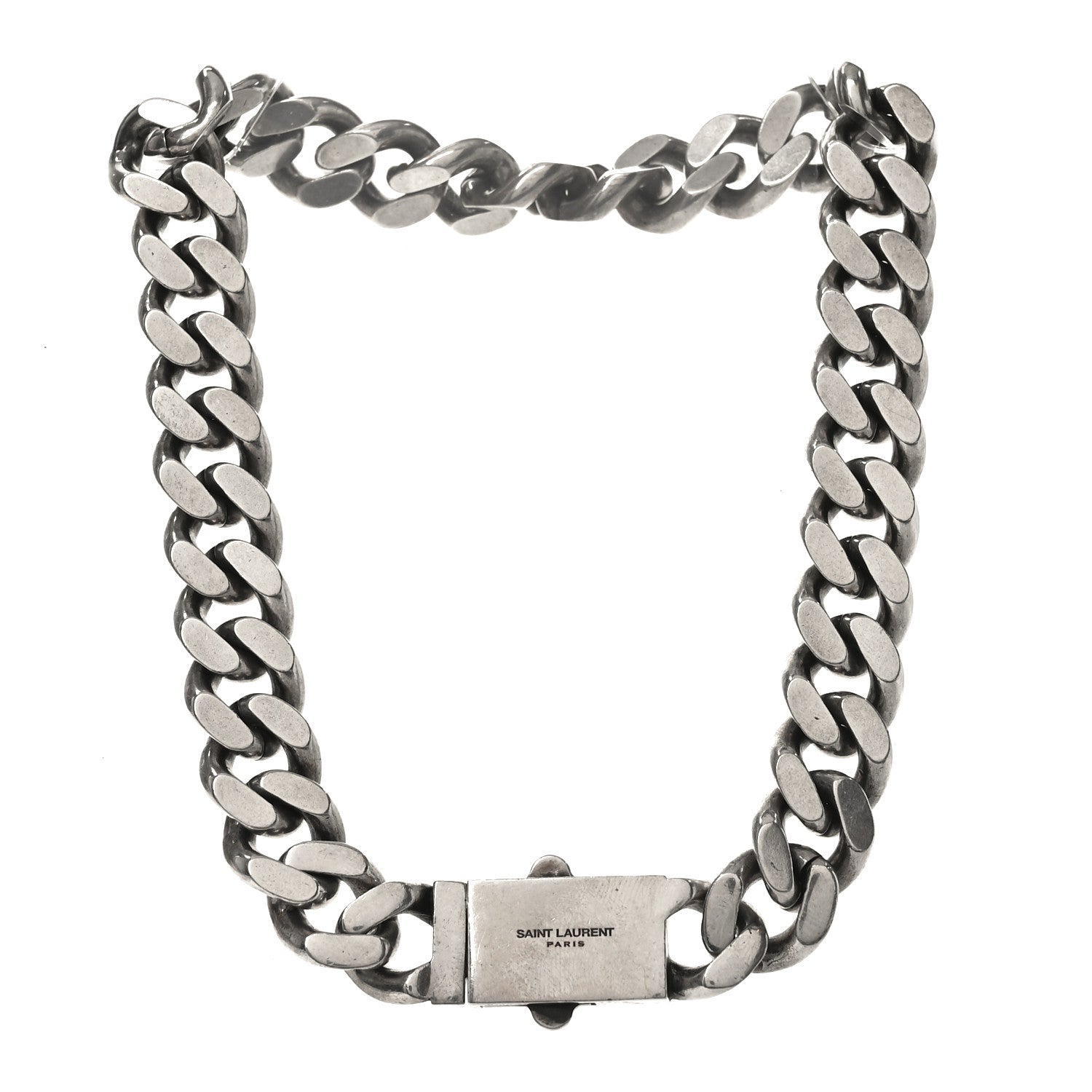 Saint Laurent Metal Curb Chain Necklace Oxidized Silver 3 of 4