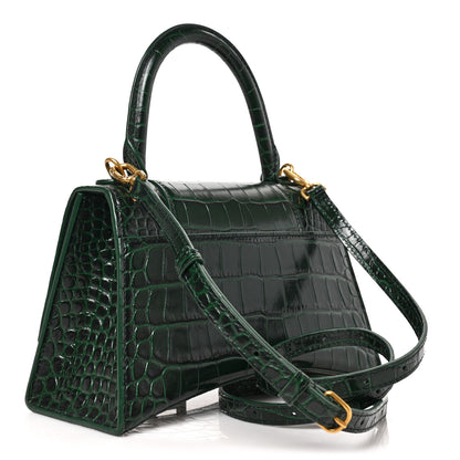 Balenciaga Shiny Calfskin Crocodile Embossed Small Hourglass Top Handle Bag Forest Green 3 of 9
