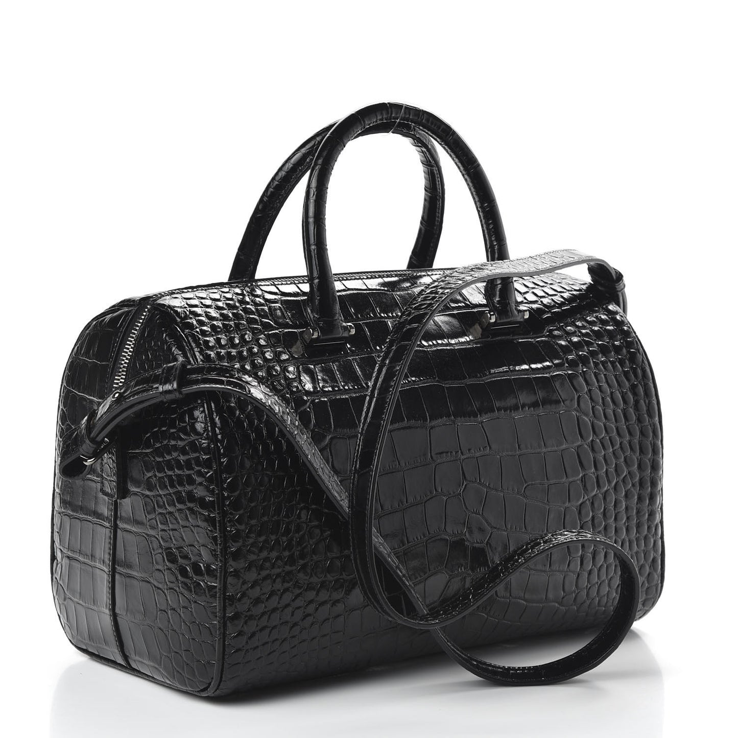 Calfskin Crocodile Embossed Duffle Bag Black