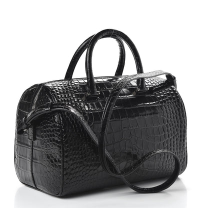 Saint Laurent Calfskin Crocodile Embossed Duffle Bag Black 3 of 9