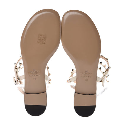 Valentino Garavani Nappa Rockstud Ankle Wrap Flat Thong Sandals 40 Ivory 5 of 9