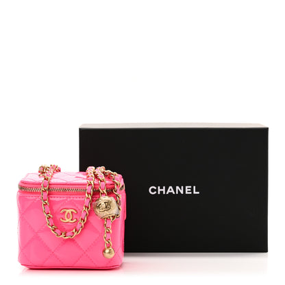 Chanel Patent Quilted Pearl Crush Mini Vanity Case With Chain Neon Pink 12 of 12