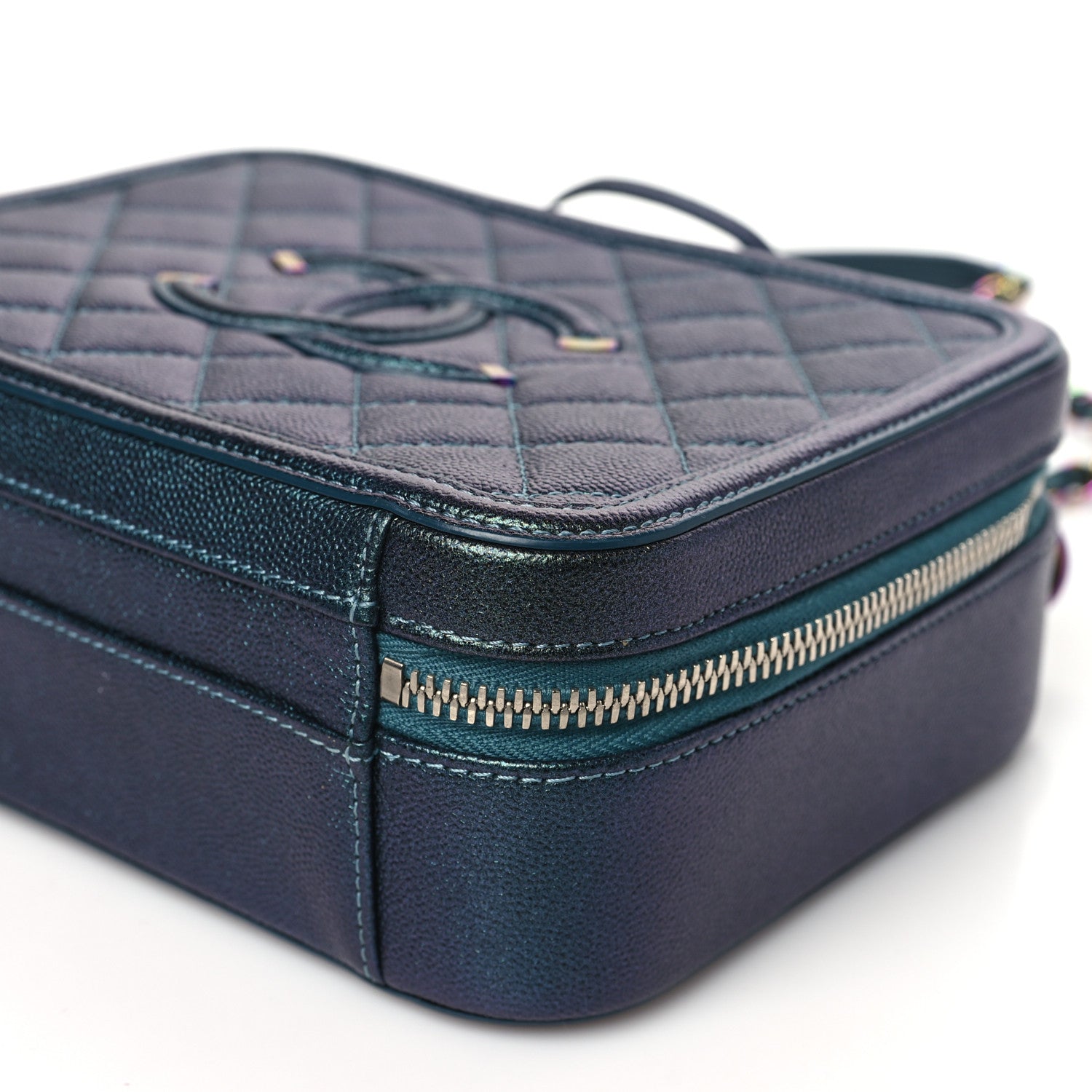 Chanel Iridescent Caviar Quilted Medium CC Filigree Vanity Case Dark Turquoise 9 of 9