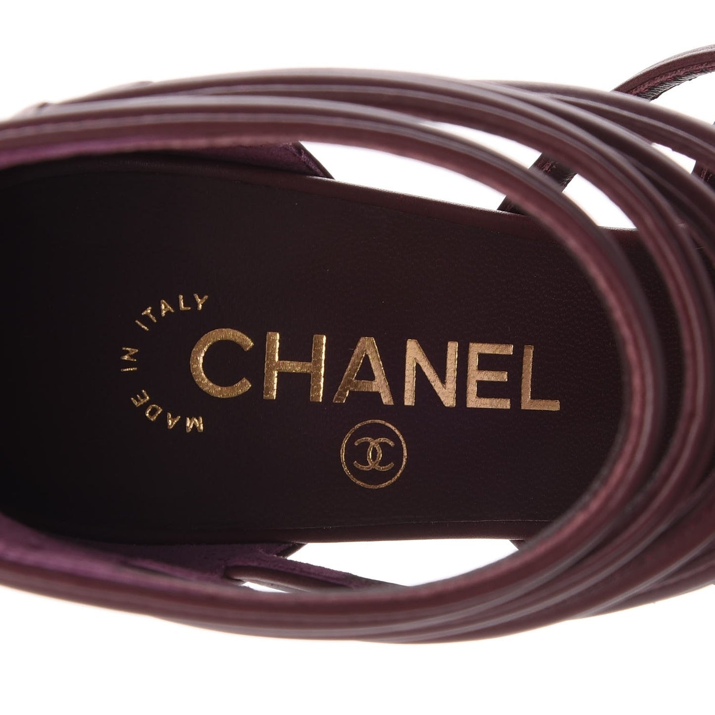 Calfskin CC Chain Sandals 37.5 Burgundy