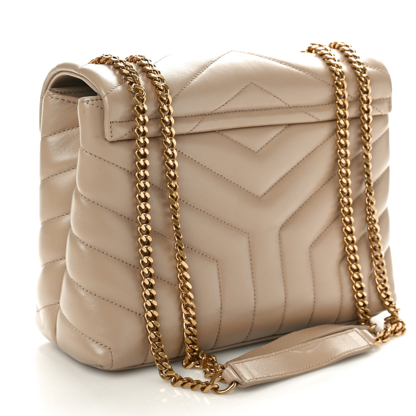 Calfskin Y Quilted Monogram Small Loulou Chain Satchel Dark Beige