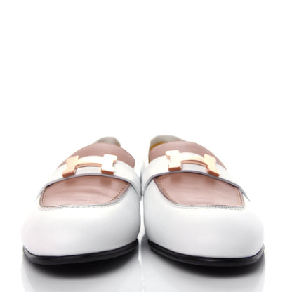 Hermes Calfskin Womens Paris Loafers 38.5 White Bois De Santal 2 of 11
