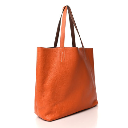 Hermes Taurillon Clemence Double Sens 45 Reversible Tote Orange Gold 3 of 15