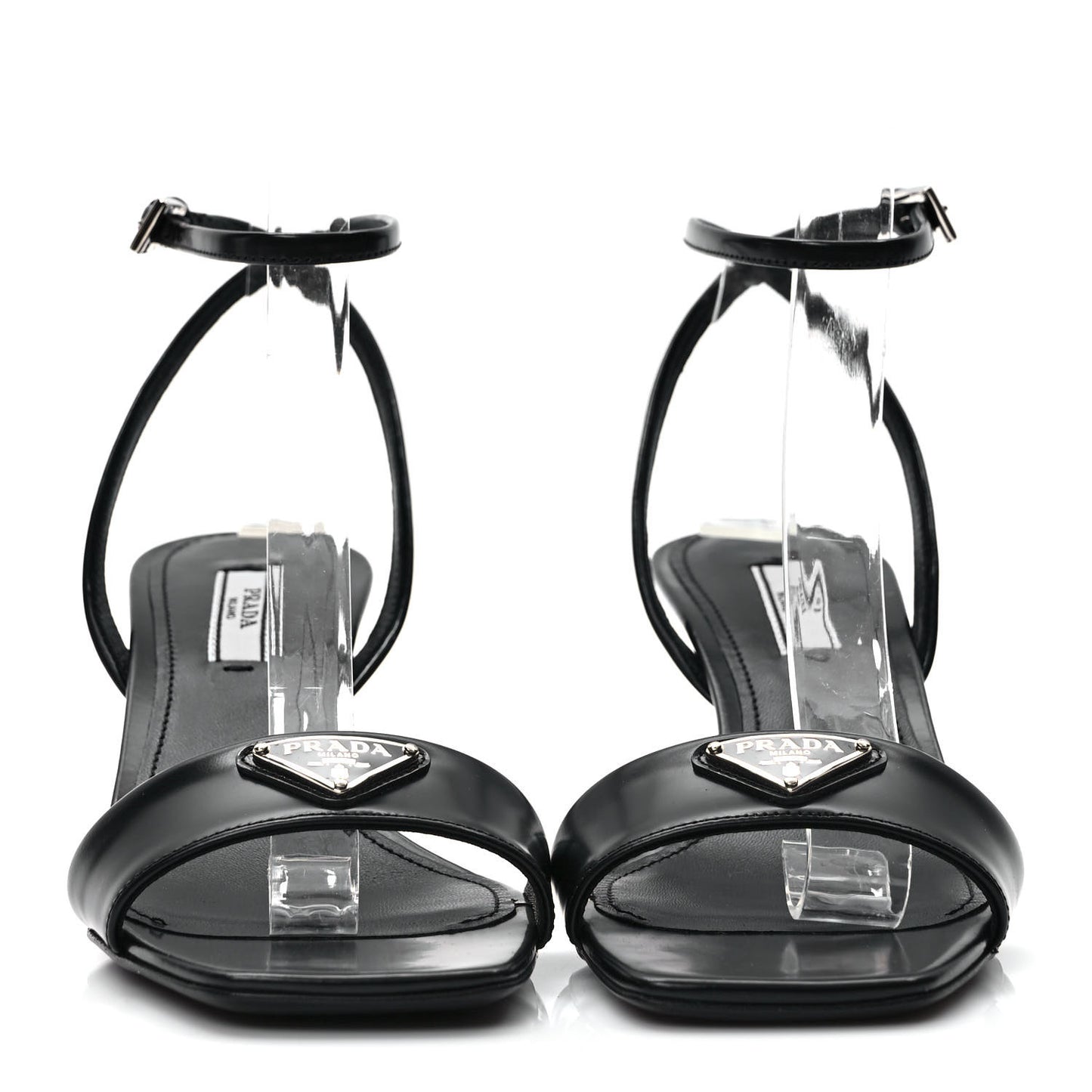 Spazzolato Metal Triangle Logo Ankle Strap 55mm Sandals 37 Black