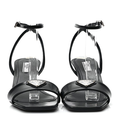 Prada Spazzolato Metal Triangle Logo Ankle Strap 55mm Sandals 37 Black 2 of 8