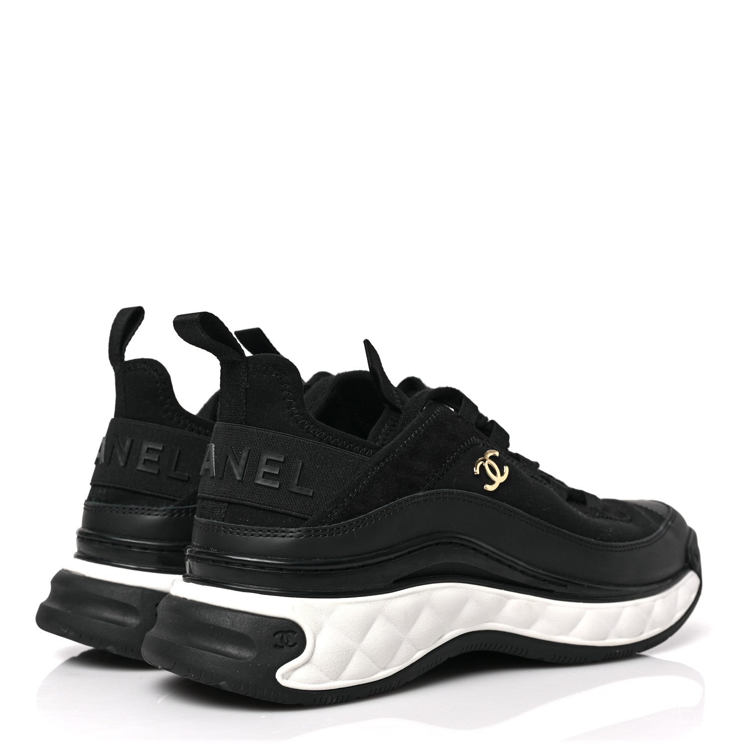 Chanel Velvet Calfskin Mixed Fibers CC Sneakers 38.5 Black 4 of 8