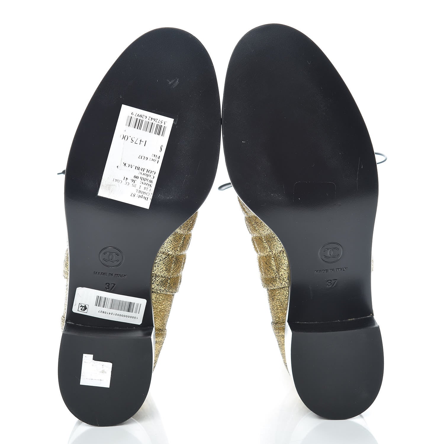 Chanel Metallic Goatskin Cap Toe Short Boots 37 Gold Black 5 of 10