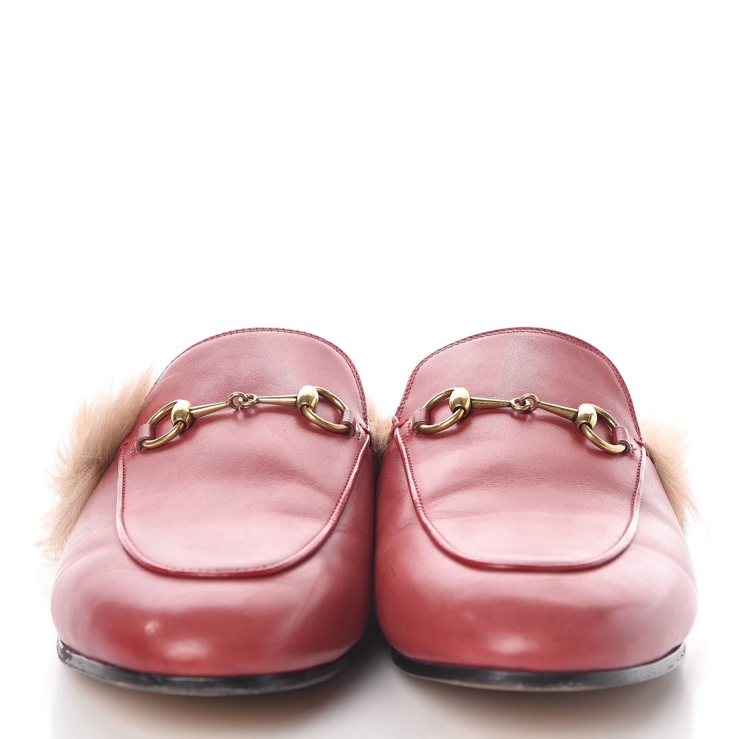 Gucci Betis Glamour Calfskin Fur Princetown Slippers 40.5 Hibiscus Red Naturale 2 of 12