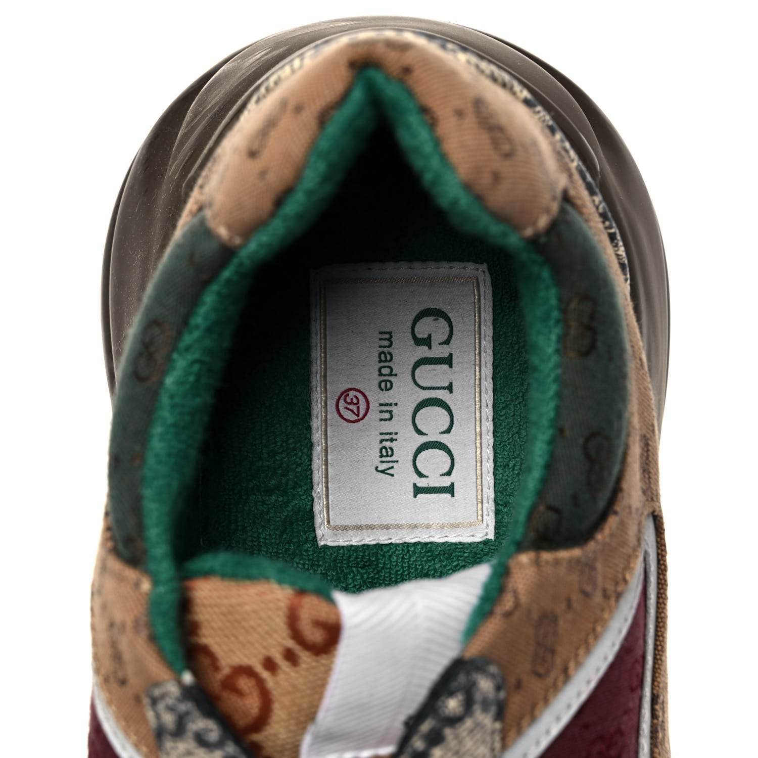 Gucci GG Supreme Monogram Mix Monogram Womens Rhyton Sneakers 37 Bordeaux Beige Ebony 7 of 8