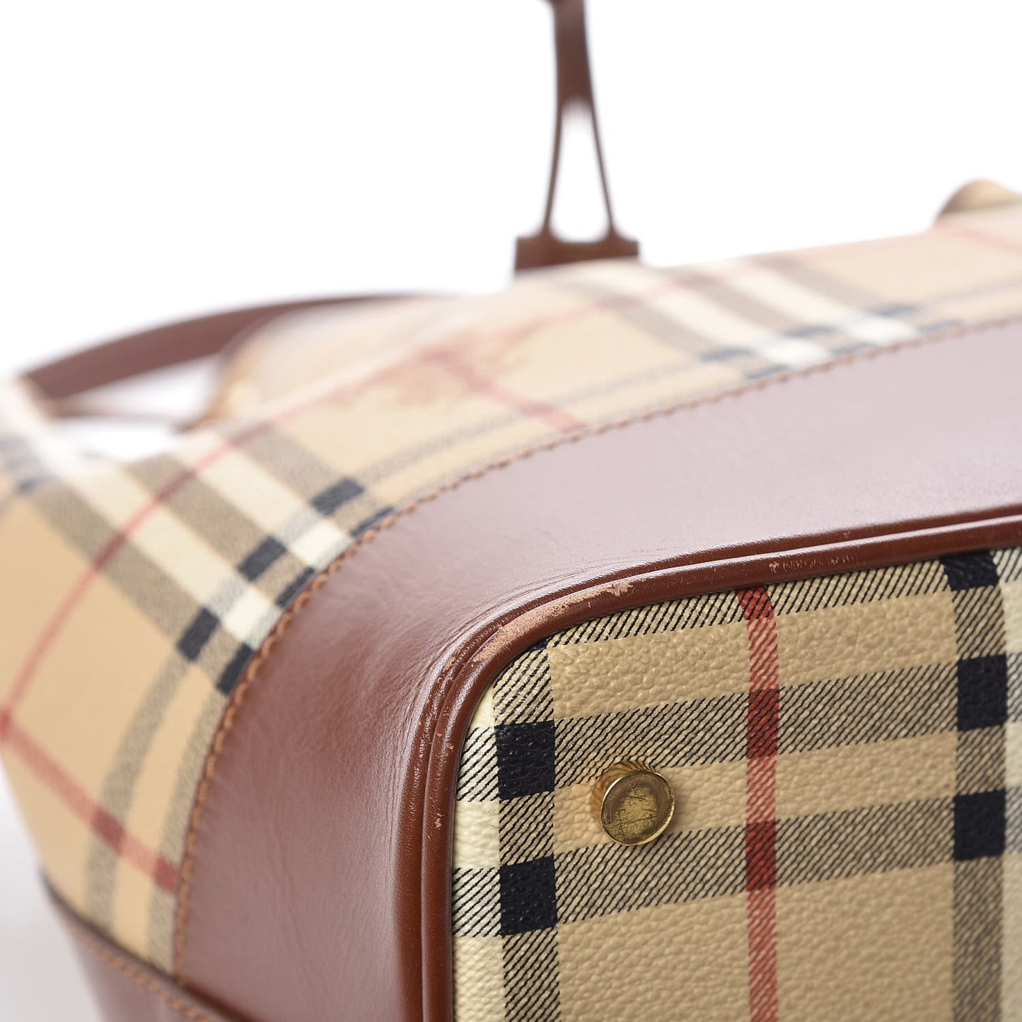 Haymarket Check Drawstring Bucket Bag Brown