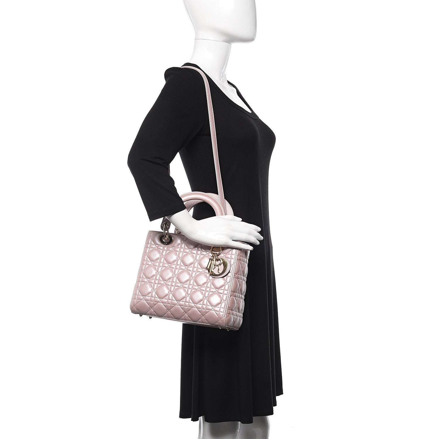 Christian Dior Pearly Lambskin Cannage Medium Lady Dior Lotus 2 of 9