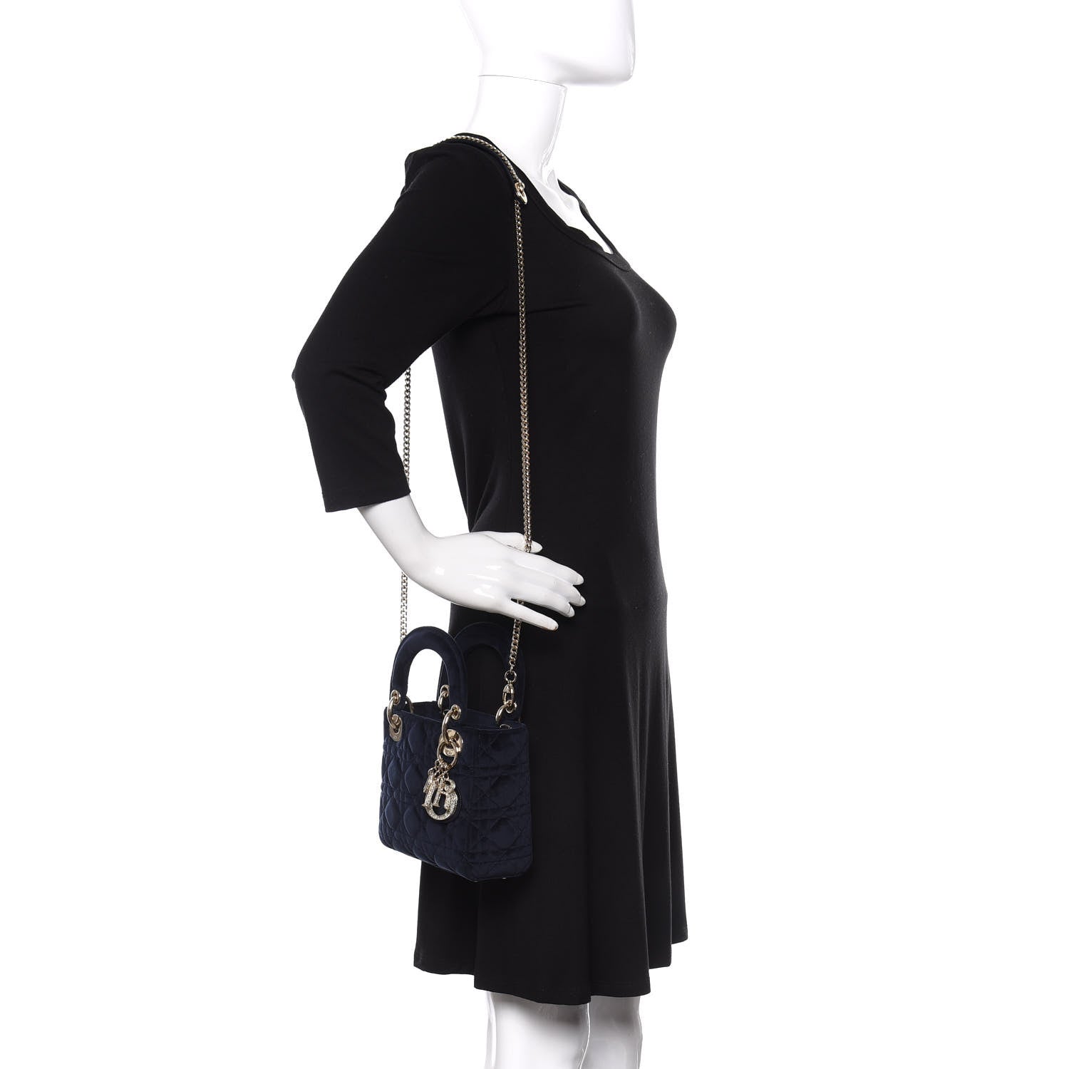 Christian Dior Velvet Mini Lady Dior Navy Blue 2 of 9