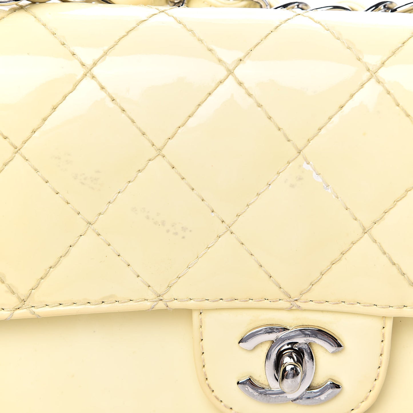 Patent Quilted Medium Double Flap Ivory