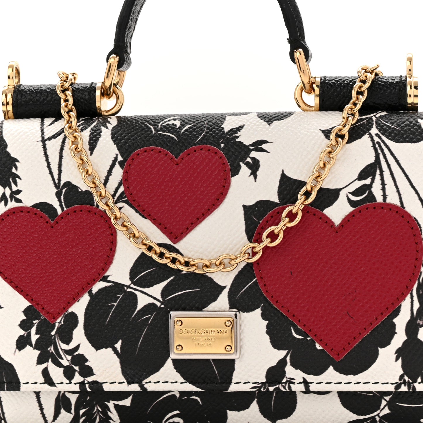 Dauphine Floral Print Hearts Mini Miss Sicily Chain Phone Case Wallet White Black