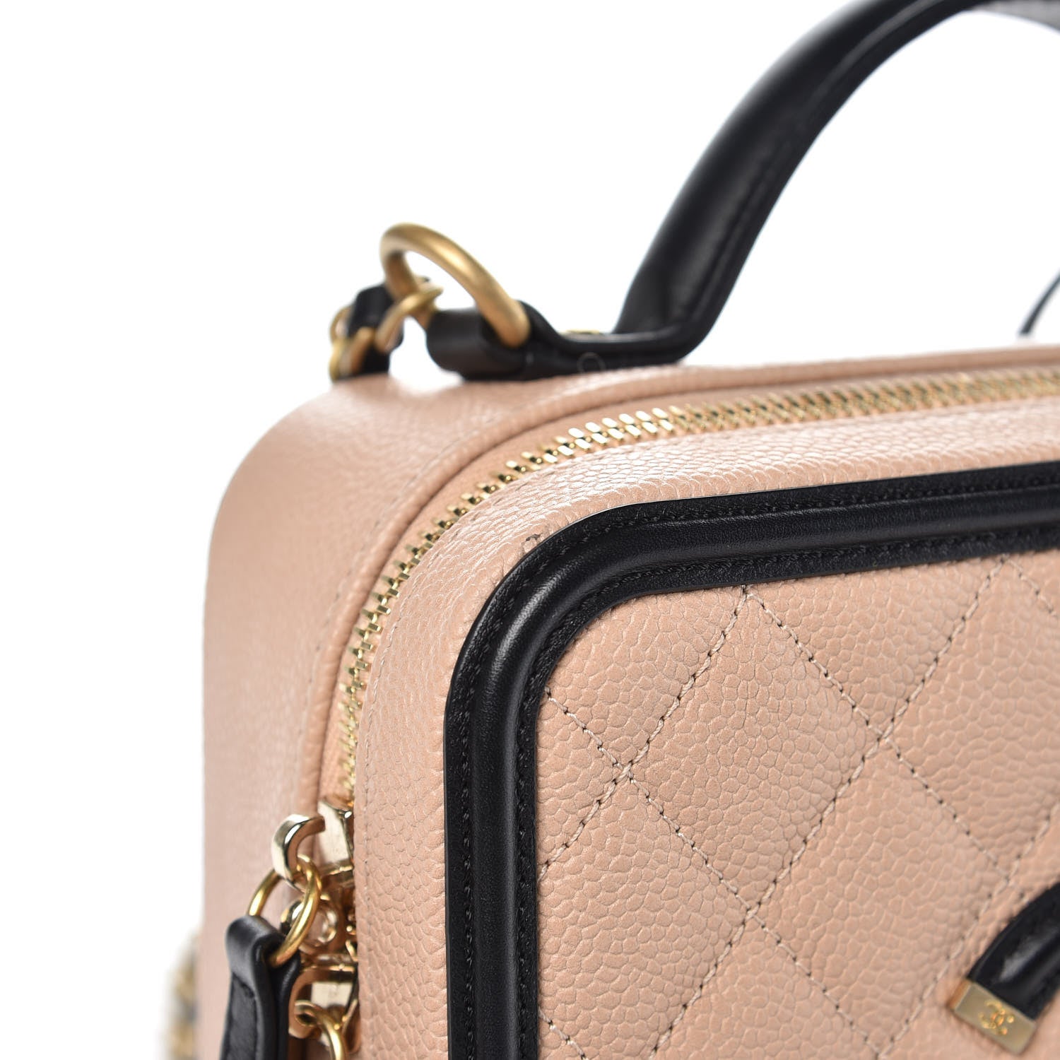 Chanel Caviar Quilted Medium CC Filigree Vanity Case Beige Black 6 of 9