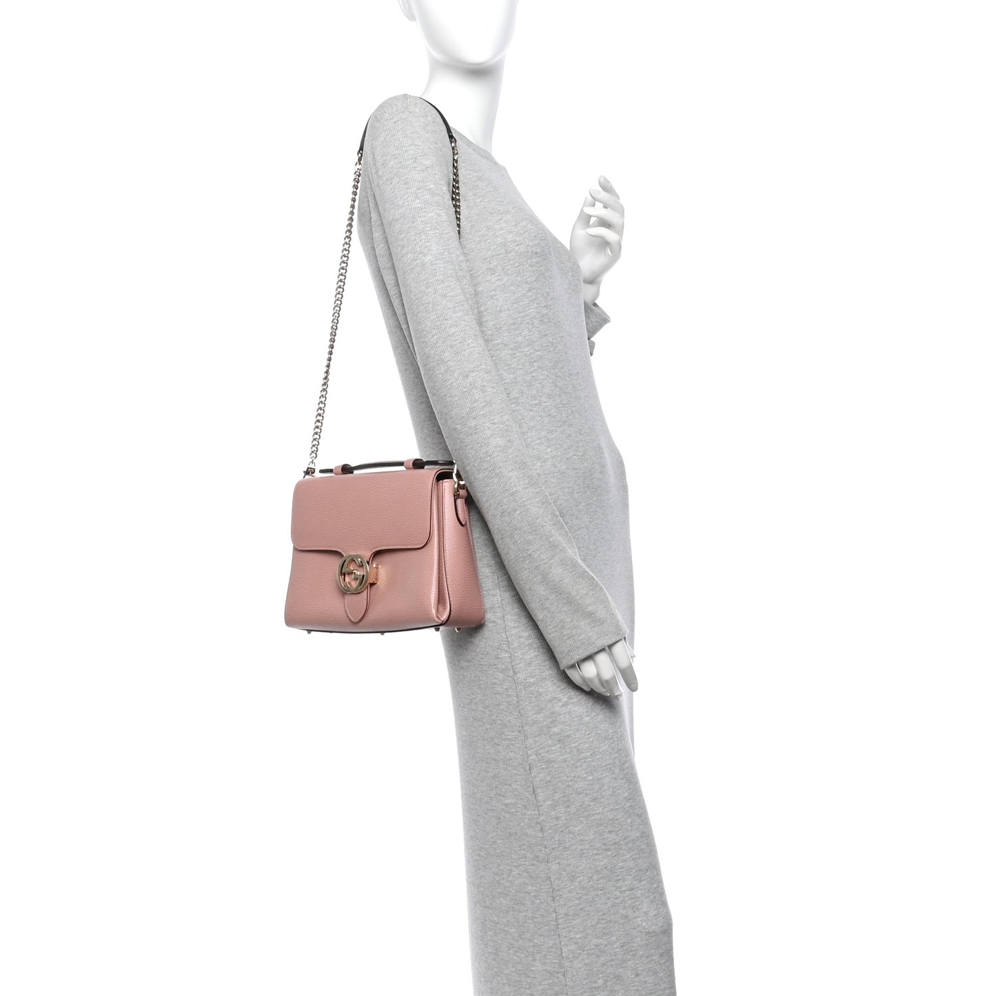 Dollar Calfskin Interlocking G Top Handle Shoulder Bag Soft Pink