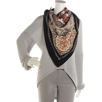 Hermes Cashmere Silk Aux Portes Du Palais Shawl 140 Noir Beige Rouge 2 of 7