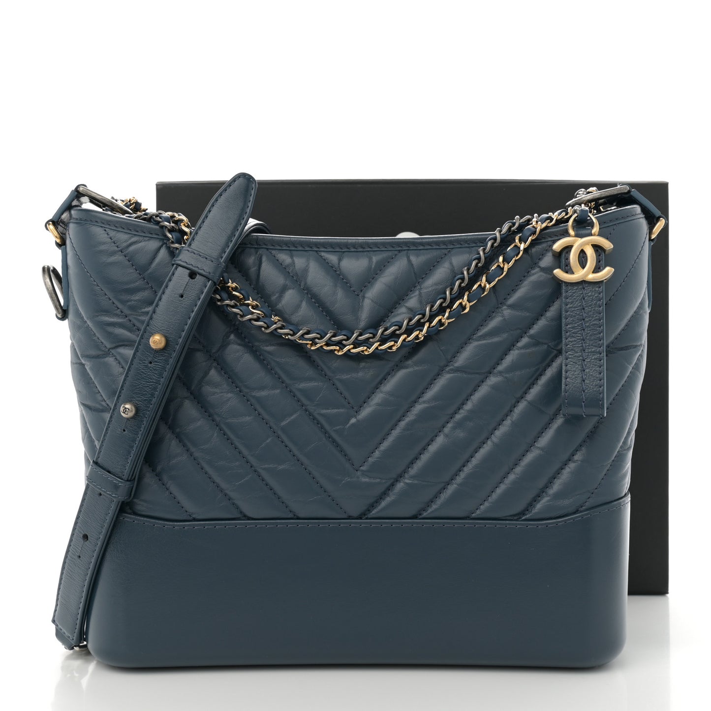 Aged Calfskin Chevron Quilted Medium Gabrielle Hobo Blue