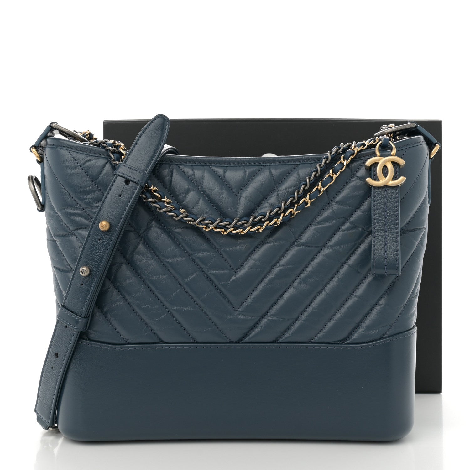 Chanel Aged Calfskin Chevron Quilted Medium Gabrielle Hobo Blue 12 of 12