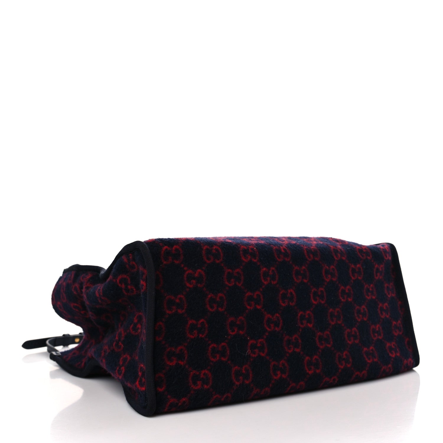 Gucci Covered Wool Textured Dollar Calfskin GG Monogram Large Tote Bag Blue Red 4 of 9