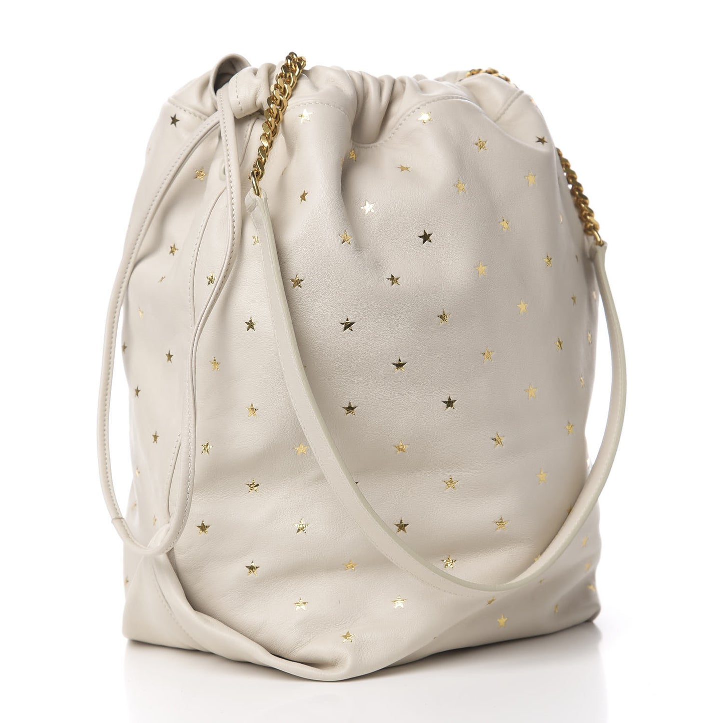 Lambskin Star Printed Teddy Drawstring Bag White