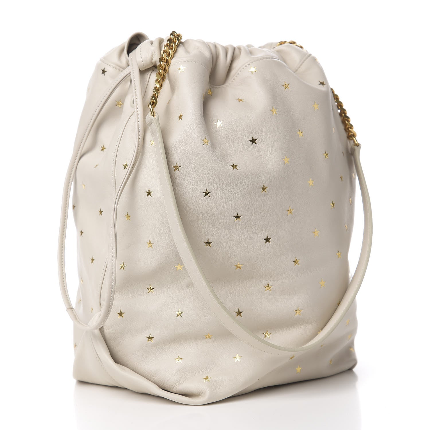 Saint Laurent Lambskin Star Printed Teddy Drawstring Bag White 4 of 10