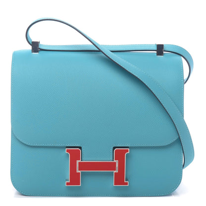 Hermes Epsom Enamel Constance 24 Bleu Du Nord Rouge 1 of 23