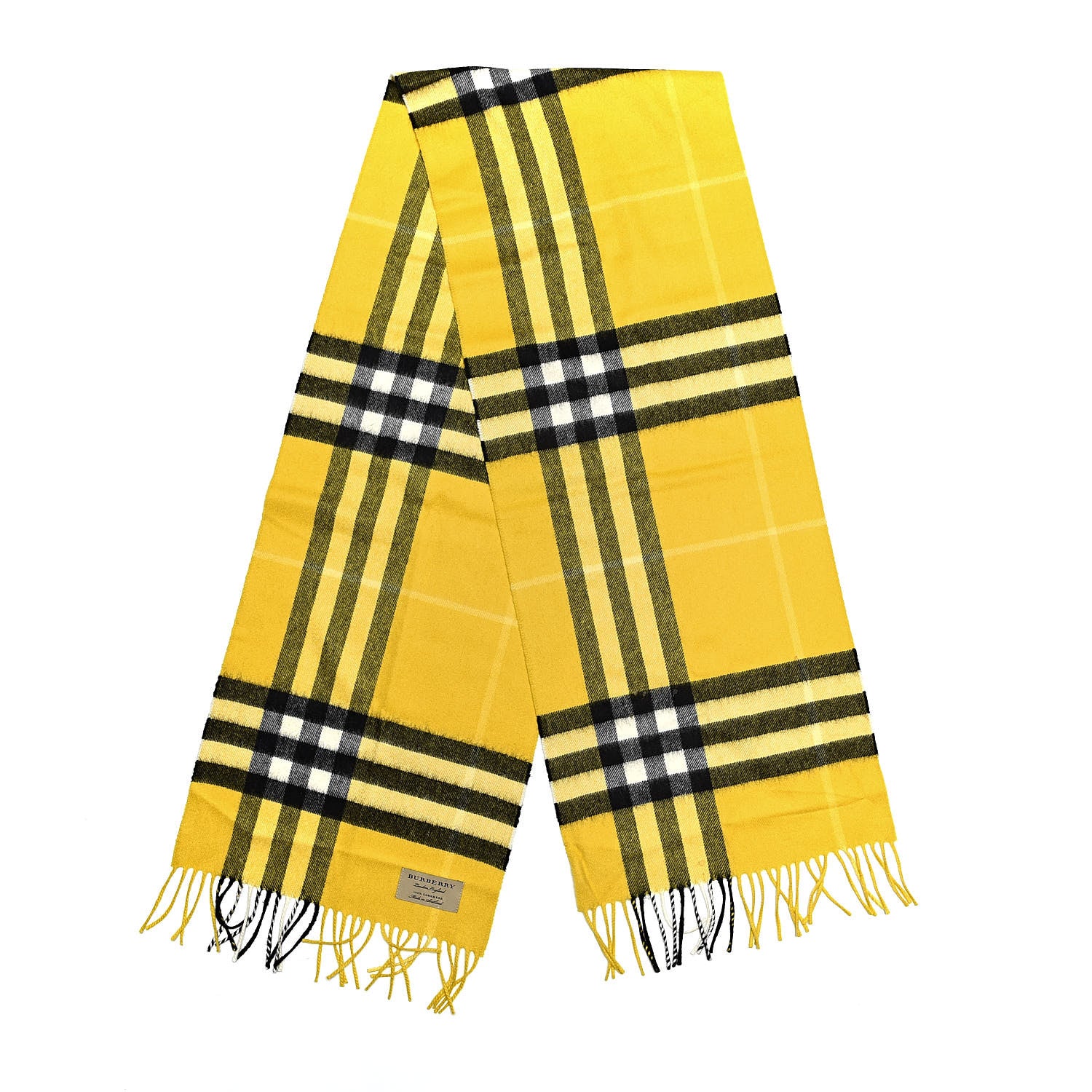 Burberry Cashmere Giant Check Fringe Scarf Yellow 3 of 5