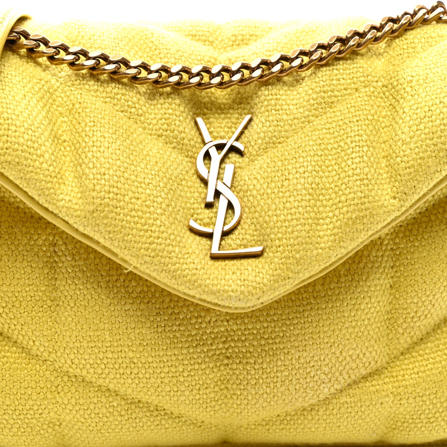 Saint Laurent Canvas Quilted Toy Loulou Puffer Monogram Chain Satchel Jaune Citron 8 of 10