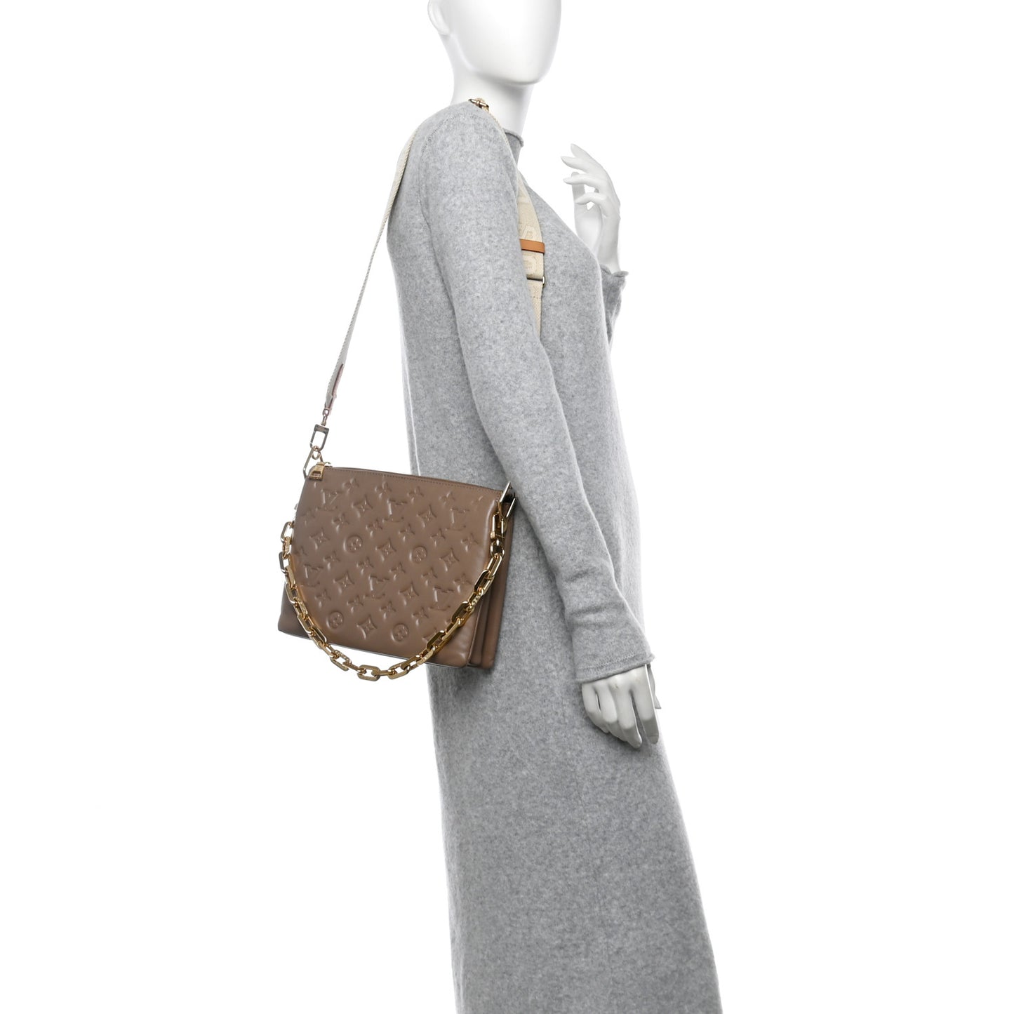 Lambskin Embossed Monogram Coussin PM Taupe