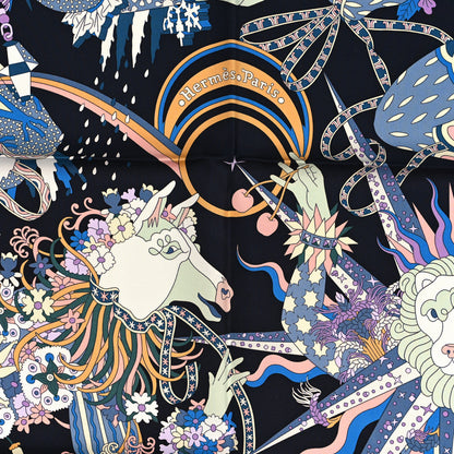 Hermes Silk Le Sacre Des Saisons Scarf 90 Bleu Noir Ciel Rose 2 of 5