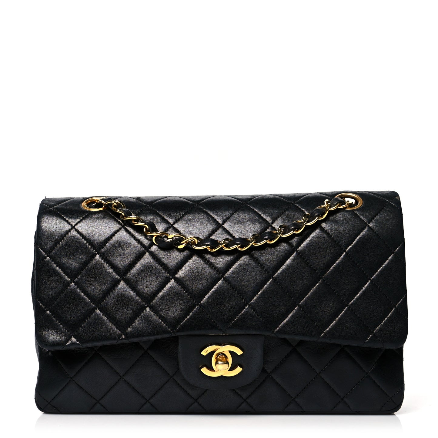 Lambskin Quilted Medium Double Flap Black