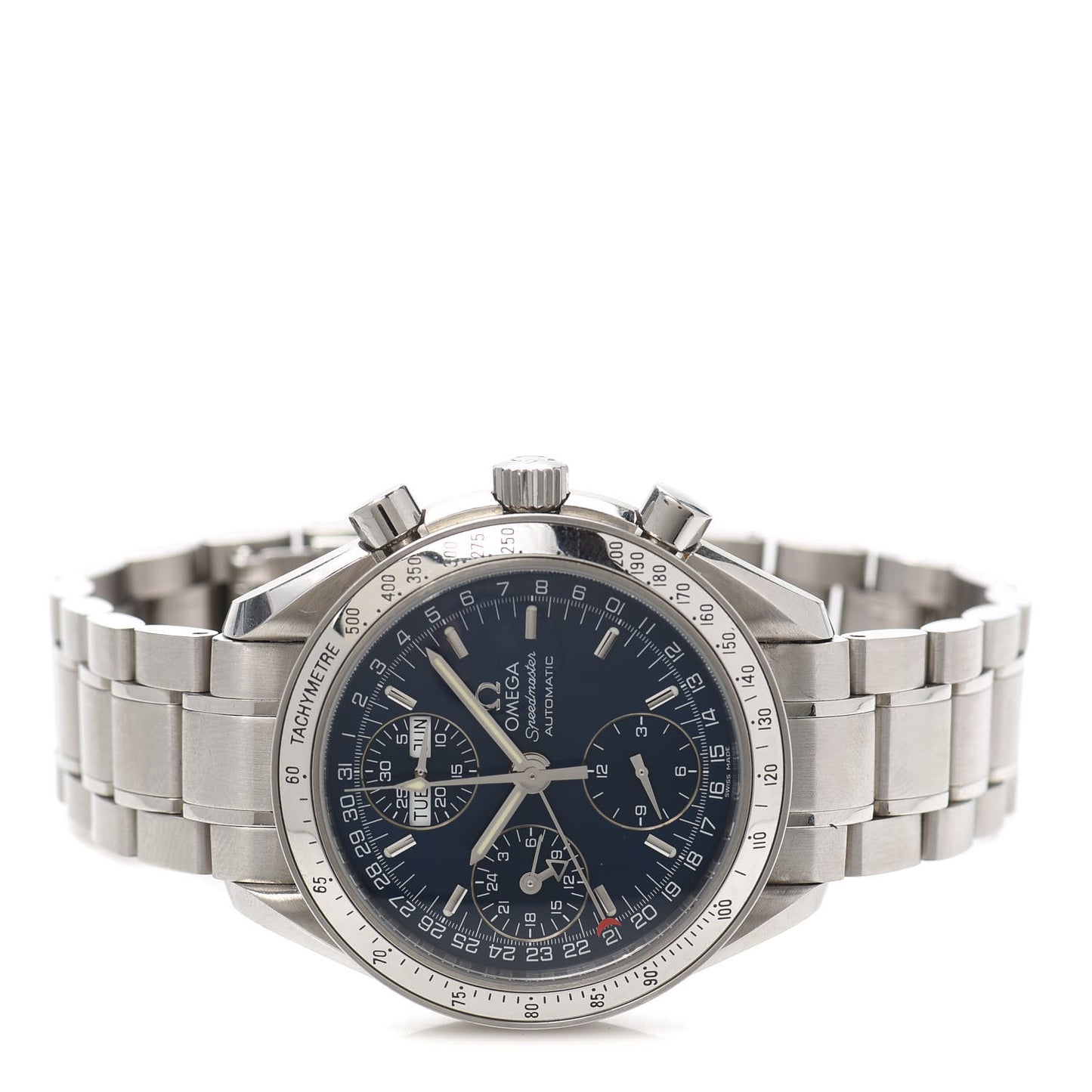 Stainless Steel 39mm Speedmaster Triple Calendar Chronograph Automatic Watch Blue 3523.80