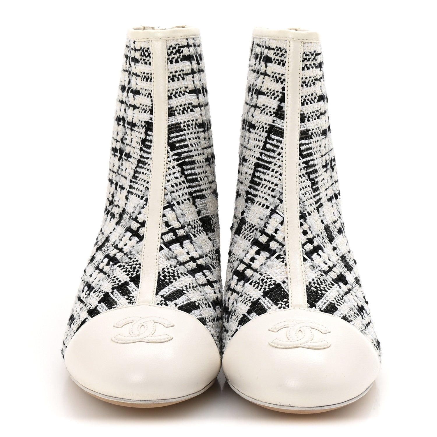 Chanel Tweed Lambskin Cap Toe CC Short Boots 35.5 White Black 5 of 18