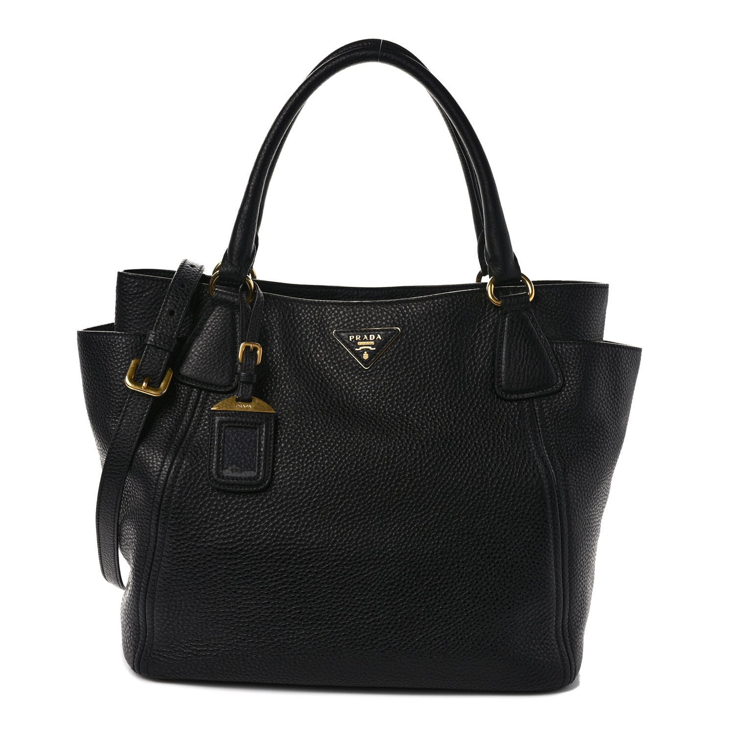 Prada Vitello Daino Side Pocket Tote Black 1 of 10
