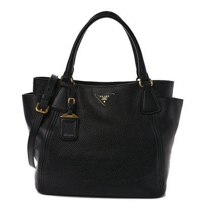 Prada Vitello Daino Side Pocket Tote Black 1 of 10